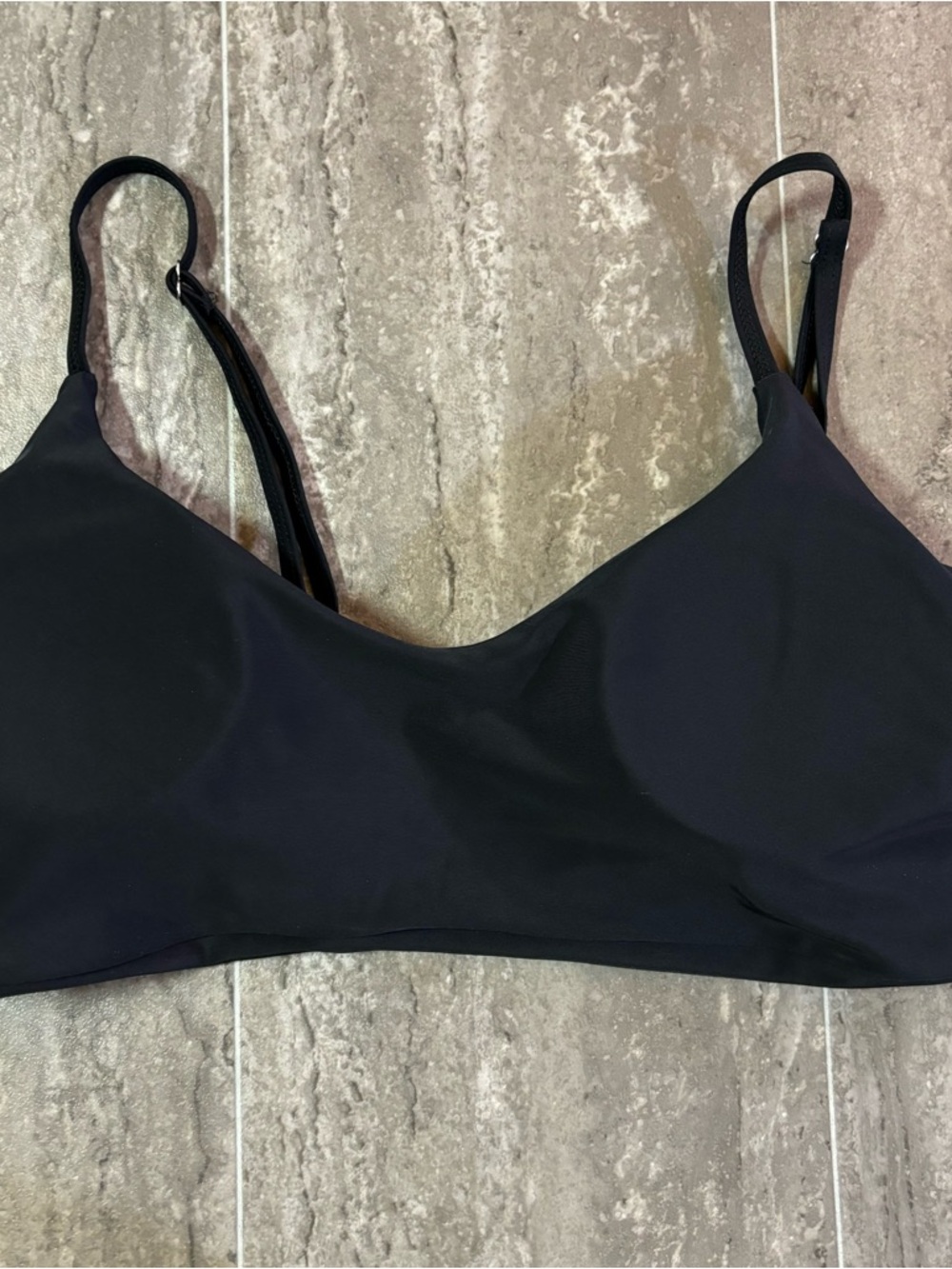 Black Minimalist Bikini Top Seamless Swim Bralette Spaghetti Strap Y2K Size L - Picture 9 of 12